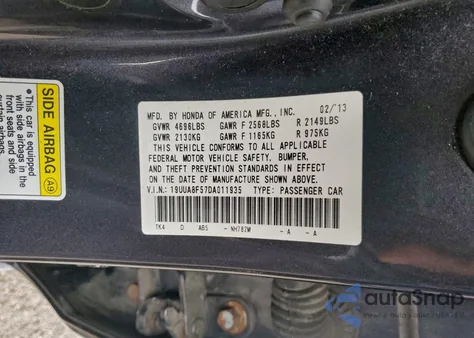 2013 Acura Tl Tech из США, поврежденный, VIN 19UUA8F57DA011935